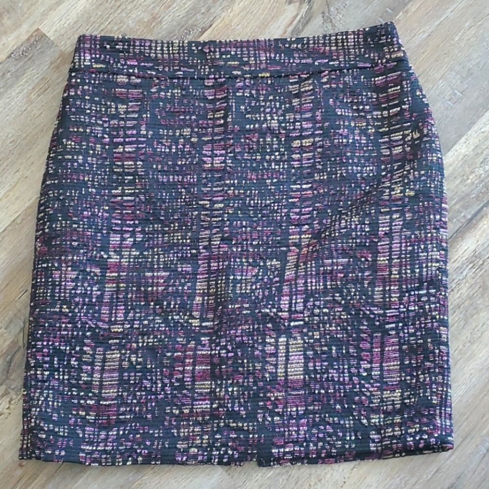 Ann Taylor Black Purple Woven Pencil Skirt